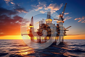Offshore drilling for gas and petroleum. Oil platform oil rig or offshore platform.
