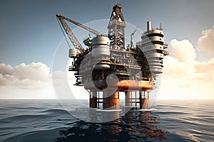 Offshore drilling rig at sea. Platform for oil production. Oil and gas industry. Created with Generative AI