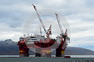 The offshore floating hotel, floatel superior, docked in Tromsoe awaiting further work