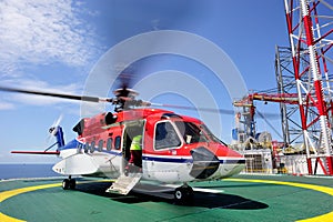 An offshore helicopter on the helideck