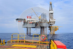 Offshore Jack Up Drilling Rig Over The Production Platform in Th