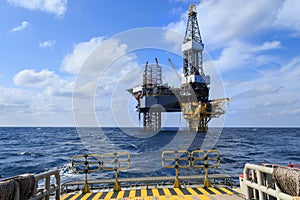 Offshore Jack Up Drilling Rig Over The Production Platform in Th