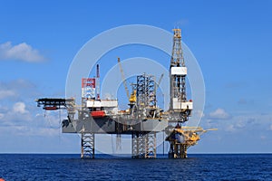 Offshore Jack Up Drilling Rig Over The Production Platform in Th