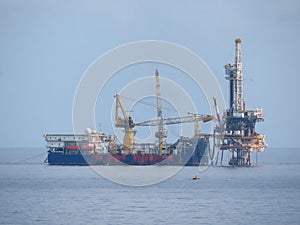 Offshore Jack Up Rig in The Middle of The Sea