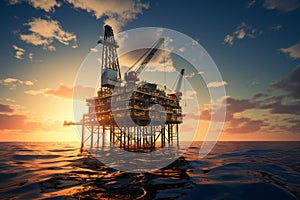 Offshore majesty oil rig in sunset, symbolizing global power energy