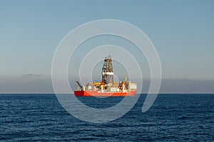 Offshore oil and gas drillship in the open sea