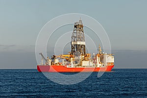 Offshore oil and gas drillship in the open sea