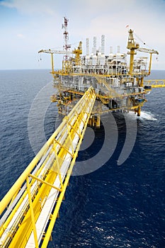 Offshore oil and gas production and exploration business. Production oil and gas plant and main construction platform in the sea