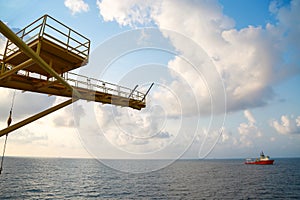 Offshore oil and gas production and exploration business. Production oil and gas plant and main construction platform in the sea