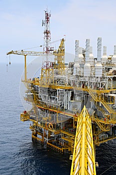 Offshore oil and gas production and exploration business. Production oil and gas plant and main construction platform in the sea