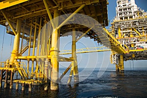 Offshore oil and gas production and exploration business. Production oil and gas plant and main construction platform in the sea