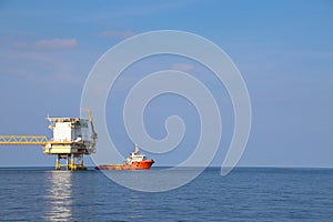 Offshore oil and gas production and exploration business. Production oil and gas plant and main construction platform in the sea