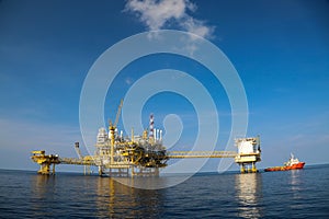 Offshore oil and gas production and exploration business. Production oil and gas plant and main construction platform in the sea