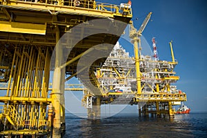 Offshore oil and gas production and exploration business. Production oil and gas plant and main construction platform in the sea