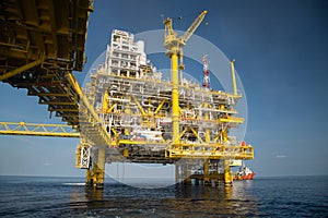 Offshore oil and gas production and exploration business. Production oil and gas plant and main construction platform in the sea