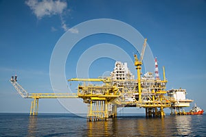 Offshore oil and gas production and exploration business. Production oil and gas plant and main construction platform in the sea