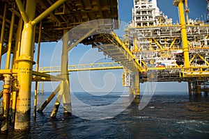 Offshore oil and gas production and exploration business. Production oil and gas plant and main construction platform in the sea