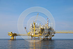 Offshore oil and gas production and exploration business. Production oil and gas plant and main construction platform in the sea