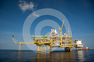 Offshore oil and gas production and exploration business. Production oil and gas plant and main construction platform in the sea