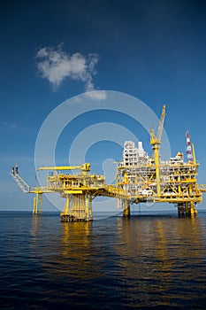 Offshore oil and gas production and exploration business. Production oil and gas plant and main construction platform in the sea