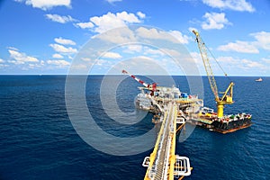 Offshore oil and gas production platform. The construction platform in offshore business. Petroleum production for support the pow