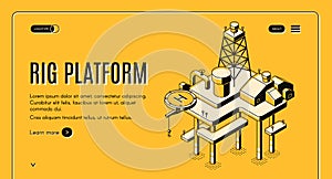 Offshore oil platform isometric vector web banner