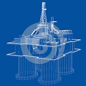 Offshore oil rig drilling platform concept. Vector