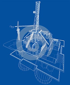 Offshore oil rig drilling platform concept. Vector