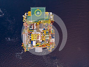 Offshore oil rig for installation sea for repairs, aerial top view