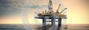 Offshore oil and rig platform in sunset or sunrise time. Drilling for gas and petroleum process in the sea or the ocean