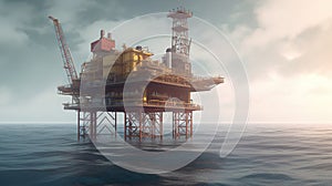 Offshore oil and rig platform in sunset or sunrise time. Drilling for gas and petroleum process in the sea or the ocean