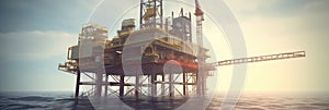 Offshore oil and rig platform in sunset or sunrise time. Drilling for gas and petroleum process in the sea or the ocean