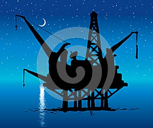 Offshore oil rig. Vector ink style illustration