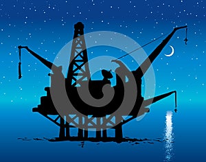 Offshore oil rig. Vector ink style illustration