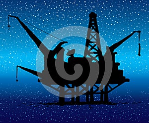 Offshore oil rig. Vector ink style illustration