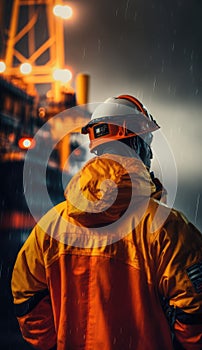 Offshore oilrig workers woking at an oilrig photo