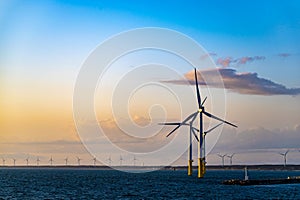 Offshore and onshore energy windpark near Akita, Sea of Japanese, Japan