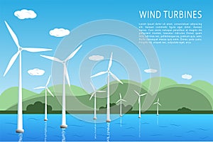 Offshore and onshore wind farms Green energy wind turbines at sea  in the ocean