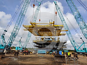 Offshore platform fabricate in onshore,Preparation of Offshore oil rig platform for oil and gas. A view of offshore platform on a