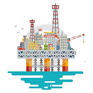 Offshore platform oil production colloquially rig mineral ocean sea extraction flat design vector illustration photo