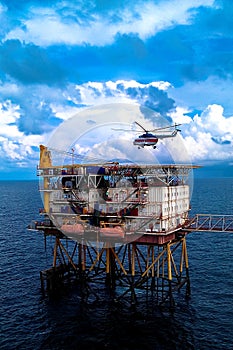 Offshore production platform with hlicopter photo