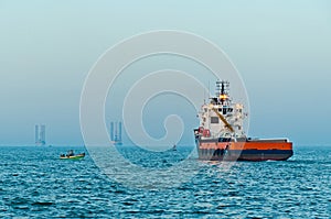 Offshore supply vessel sailing for the service