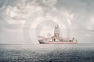 Offshore, tug, supply or dredging vessel. Sea coast of Limassol, Cyprus