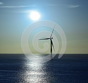 Offshore turbine at sunrise  Gran Canaria