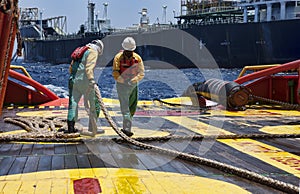 Offshore vessel crew working on deck