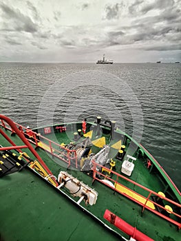 Offshore vessel sailing at sea with calm weather