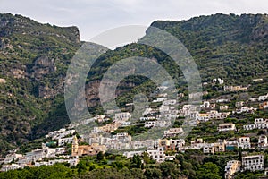 Offshore view of Amalfi coast near Amalfi Town, Campania, Italy