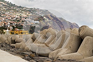 Offshore wave protection structures, stationary breakwaters, on the promenade of Funchal, Madeira