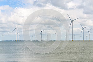 Offshore wind farm on a cloudy summer day