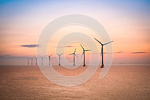 Offshore wind farm at dusk